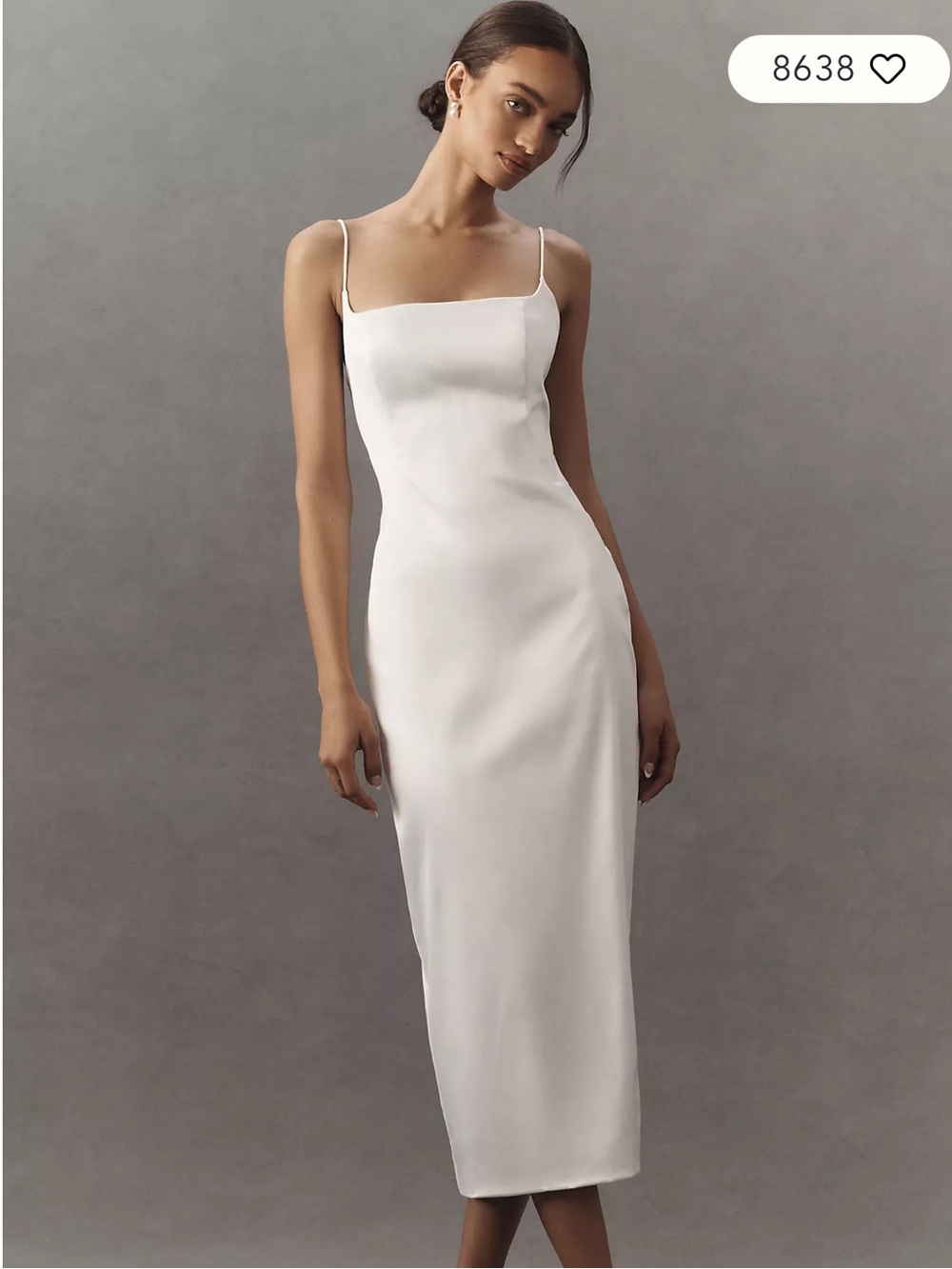 NWT BHLDN Square-Neck Back-Slit Slim Stretch White Satin Midi Dress Size M